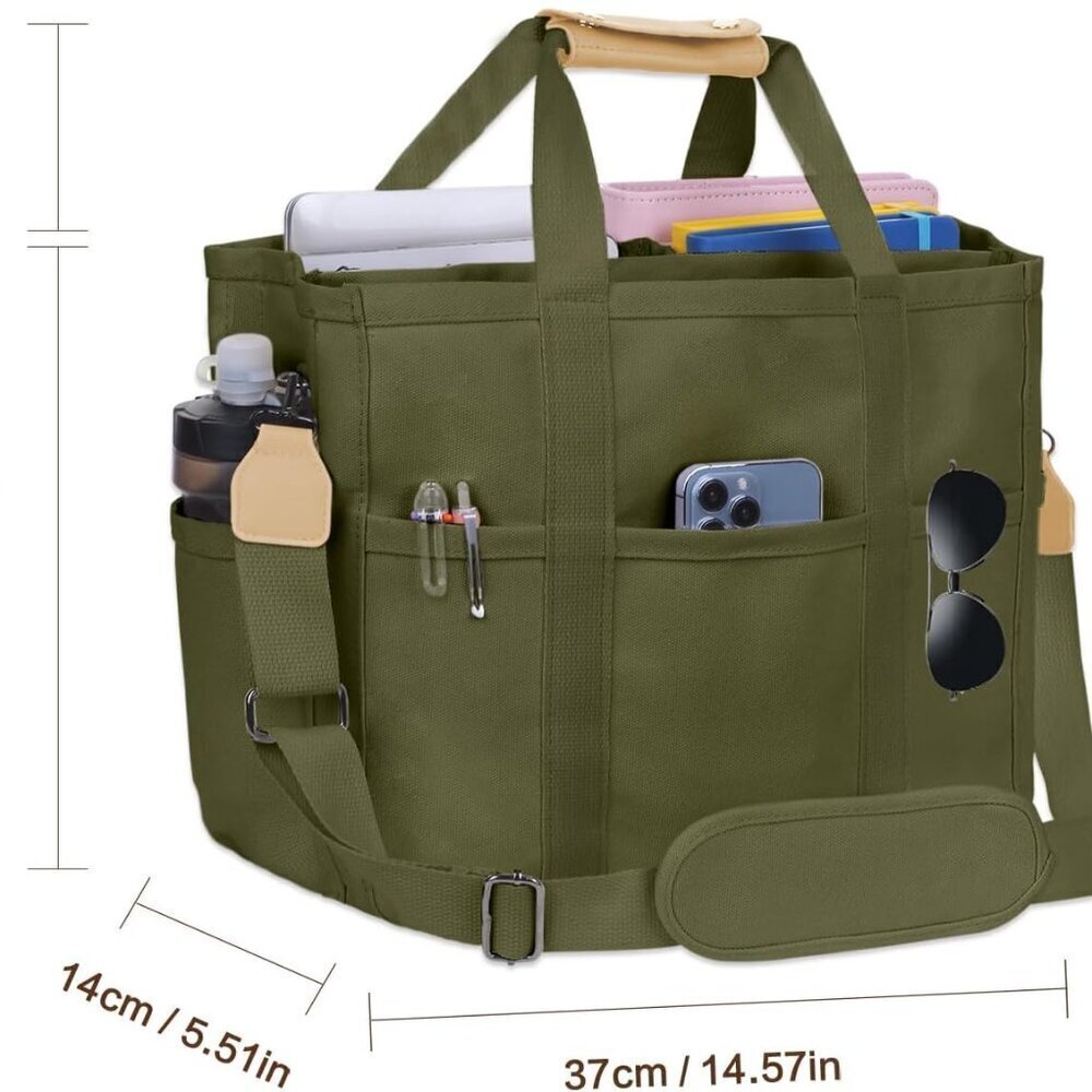 Large Canvas Tote Bag with Multiple Pockets, Travel Work Shoulder Bag - Picture 6 of 6